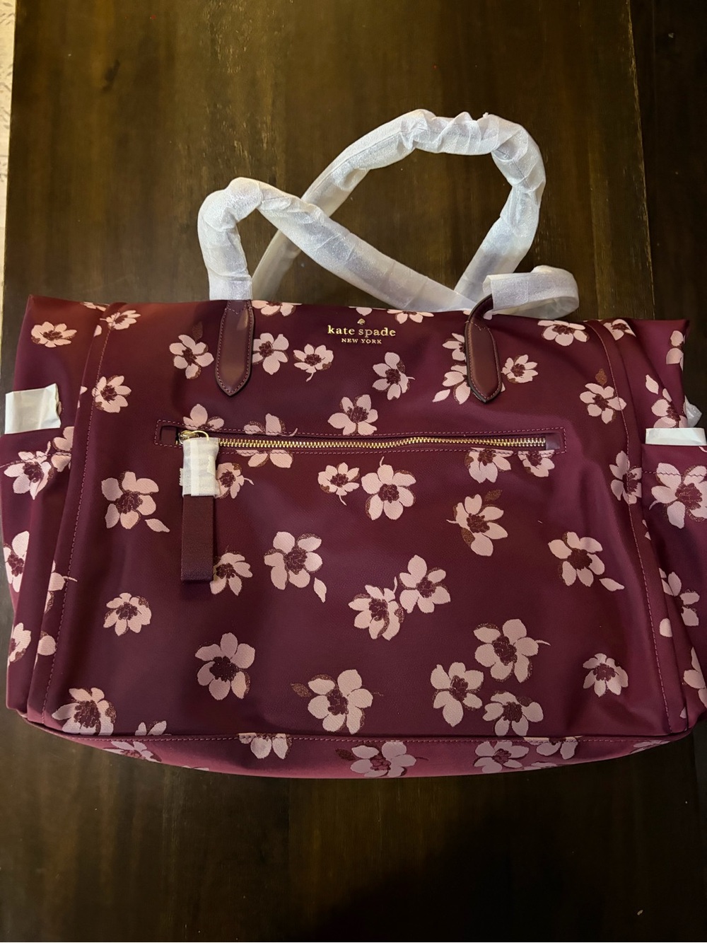 NWT Kate Spade Chelsea Weekender Deep Berry & Blush Pink Floral Overnight Bag - Picture 2 of 11